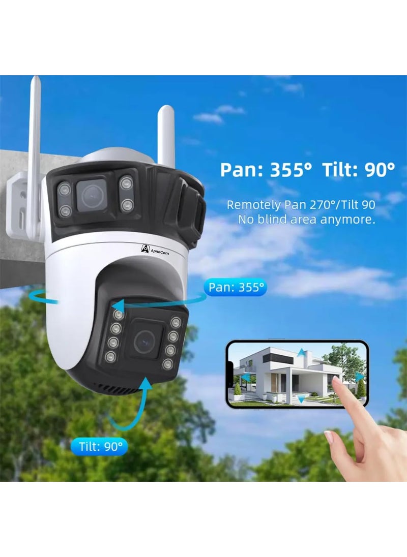 ApnaCam 5MP 3 LensScreen Outdoor Smart WiFi Wireless IP CCTV Security Camera Colored Night Vision 2Way Audio Motion Track Cruise Mode Support 128GB Micro SD Card Slot