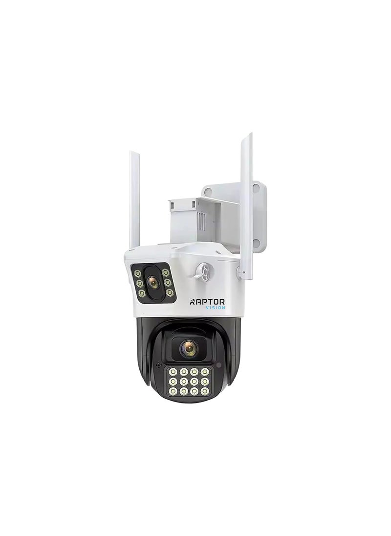 Raptor Vision RVMADUALPT4G02 2MP 2MP Dual Lens 4G PTZ Security Camera with 10x Zoom TwoWay Audio Motion Detection and Dual SIM Support
