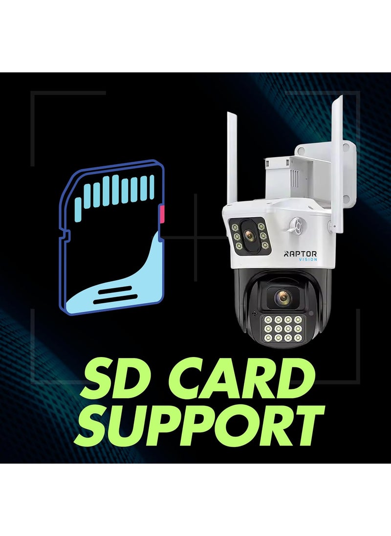 Raptor Vision RVMADUALPT4G02 2MP 2MP Dual Lens 4G PTZ Security Camera with 10x Zoom TwoWay Audio Motion Detection and Dual SIM Support