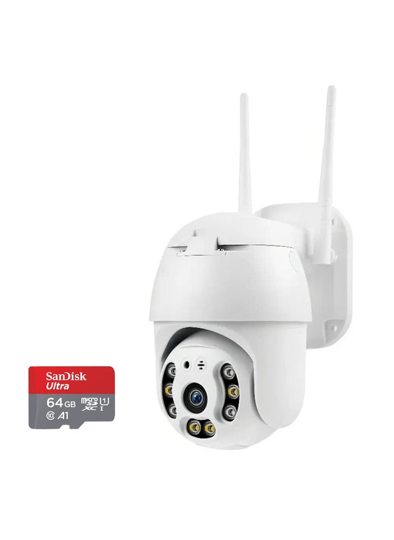 TECHNOVIEW 1080P WiFi Security Camera Ptz Outdoor Dome IP Wireless P2P CCTV Camera with 64GB SD Card Included Night Vision Motion Detection Live View V380 Pro App PTZ with 64GB