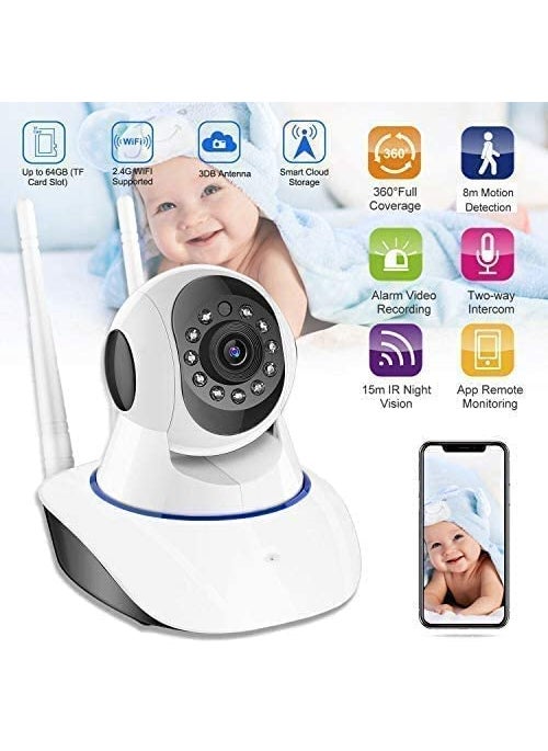 SNARIYOVSN Full HD WiFi CCTV Video Monitor Wireless Home Office Indoor IP Security Camera 1080P with Wall Stand Night Vision Two Way Audio Communication Double Antenna