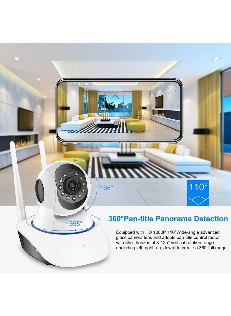 SNARIYOVSN Full HD WiFi CCTV Video Monitor Wireless Home Office Indoor IP Security Camera 1080P with Wall Stand Night Vision Two Way Audio Communication Double Antenna