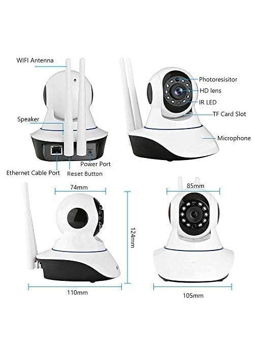 SNARIYOVSN Full HD WiFi CCTV Video Monitor Wireless Home Office Indoor IP Security Camera 1080P with Wall Stand Night Vision Two Way Audio Communication Double Antenna