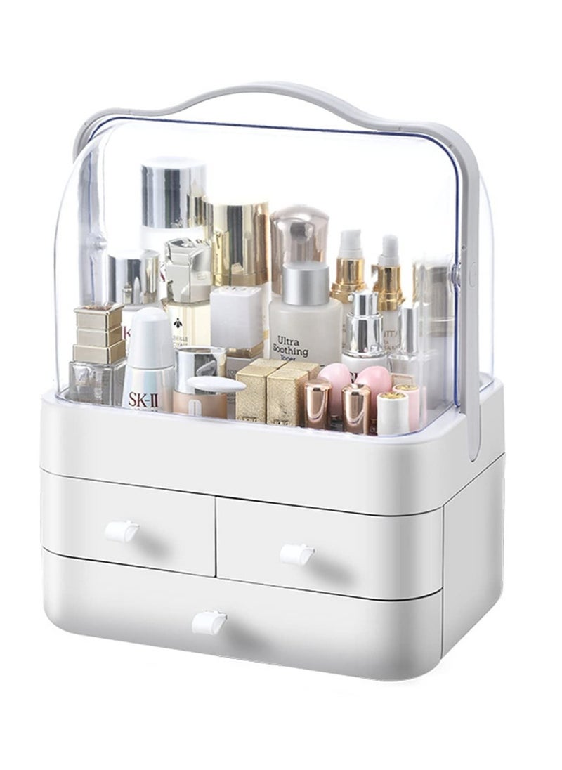 Makeup Storage Organizer, Make Up Organizers and Storage with Lid, Cosmetic Storage Box, SkinCare Organizers for Bathroom Countertop,Bedroom Vanity Desk and Travel (White)
