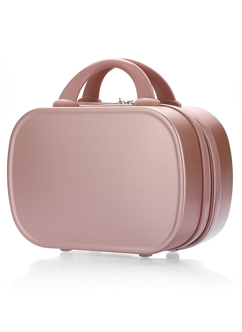 Portable Makeup Travel Case, Mini ABS Carrying Suitcase with Elastic Band, Multifunctional Storage Makeup Bag Suitable for women and girls to go out and travel (Rose Gold)