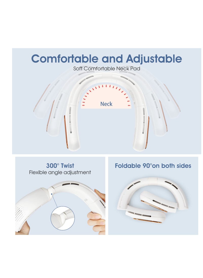Portable Neck Fan, Bladeless Neck Fan, LED Display, Hands-Free Rechargeable, Travel Essentials Lightweight, Personal Folding Wearable Neck Fan for Women Cooling Cooler, White