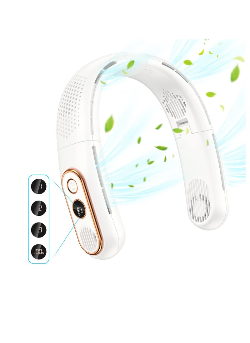 Portable Neck Fan, Bladeless Neck Fan, LED Display, Hands-Free Rechargeable, Travel Essentials Lightweight, Personal Folding Wearable Neck Fan for Women Cooling Cooler, White
