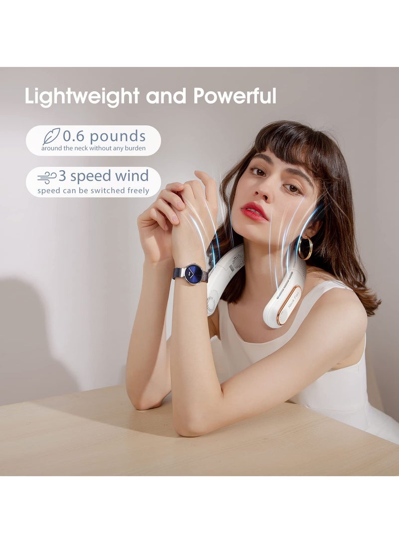 Portable Neck Fan, Bladeless Neck Fan, LED Display, Hands-Free Rechargeable, Travel Essentials Lightweight, Personal Folding Wearable Neck Fan for Women Cooling Cooler, White