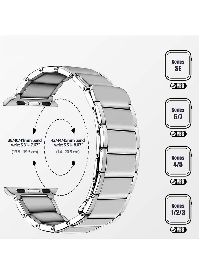 Metal Straps for Apple Watch 45mm 44mm, Magnetic Replacement Bands, Stainless Steel Strap for Series 7 6 5 4 SE Silver