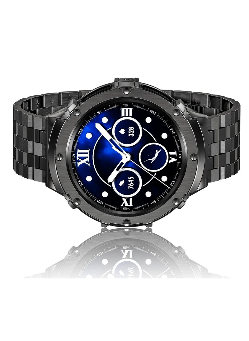 SYOSI Compatible for Samsung Galaxy Watch 5 Pro 45mm Band with Case, Stainless Steel Rugged Metal Watch Band with Protective Bumper Cover Replacement Strap for Men