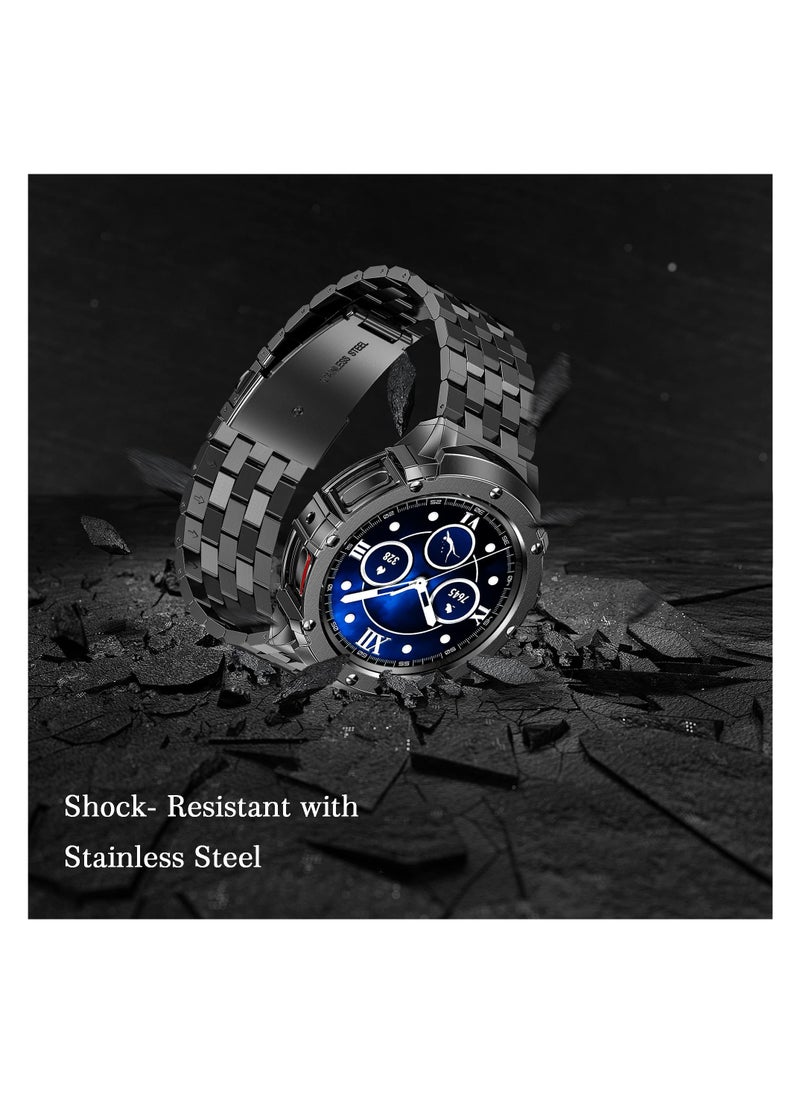 SYOSI Compatible for Samsung Galaxy Watch 5 Pro 45mm Band with Case, Stainless Steel Rugged Metal Watch Band with Protective Bumper Cover Replacement Strap for Men