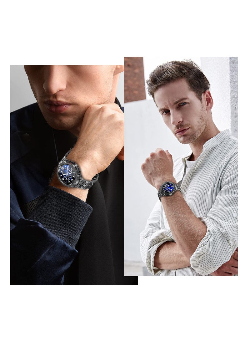SYOSI Compatible for Samsung Galaxy Watch 5 Pro 45mm Band with Case, Stainless Steel Rugged Metal Watch Band with Protective Bumper Cover Replacement Strap for Men