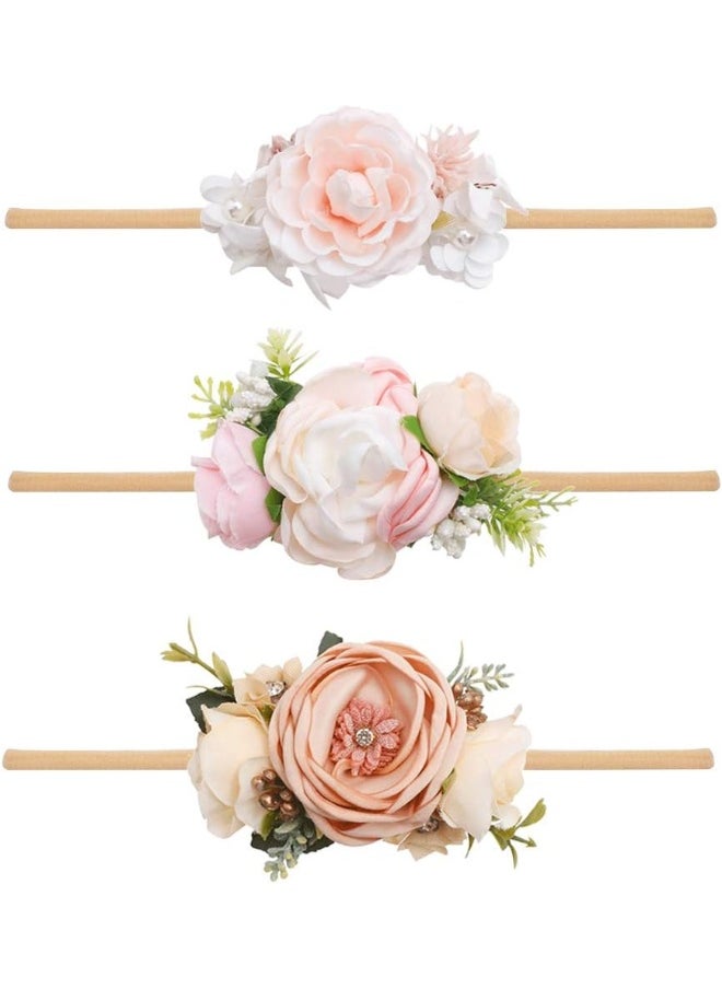 Baby Girl Floral Headbands Set - 3pcs Flower Crown Newborn Toddler Hair Accessories by mligril（1-6 years old）