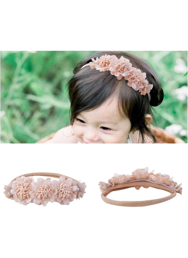 mligril 6pcs Baby Floral headbands Set-Infant Flower Elastic Hair Band Bows Wraps for Toddles Infant, Dark Blue, Small
