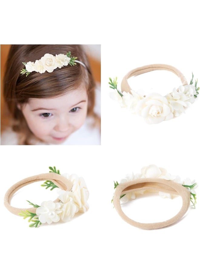mligril 6pcs Baby Floral headbands Set-Infant Flower Elastic Hair Band Bows Wraps for Toddles Infant, Dark Blue, Small