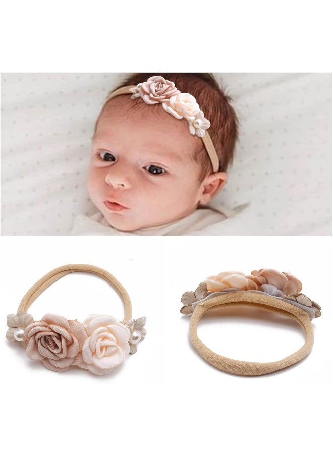 mligril 6pcs Baby Floral headbands Set-Infant Flower Elastic Hair Band Bows Wraps for Toddles Infant, Dark Blue, Small