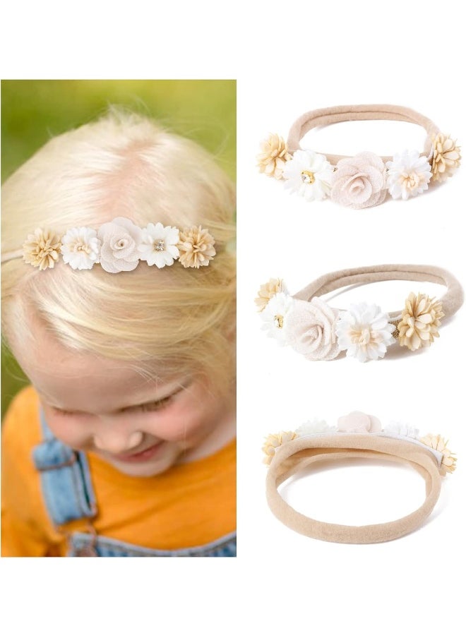 mligril 6pcs Baby Floral headbands Set-Infant Flower Elastic Hair Band Bows Wraps for Toddles Infant, Dark Blue, Small