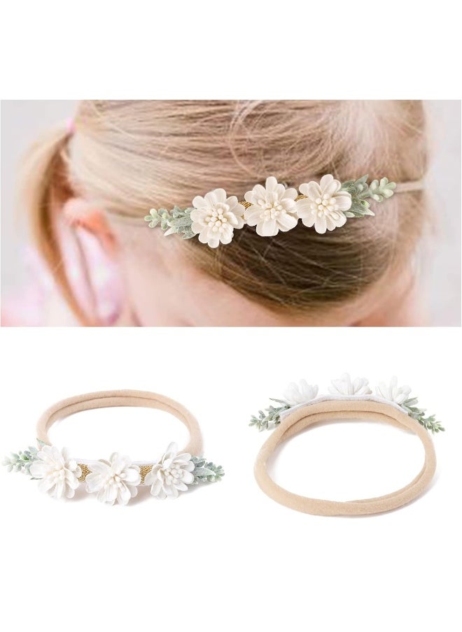 mligril 6pcs Baby Floral headbands Set-Infant Flower Elastic Hair Band Bows Wraps for Toddles Infant, Dark Blue, Small