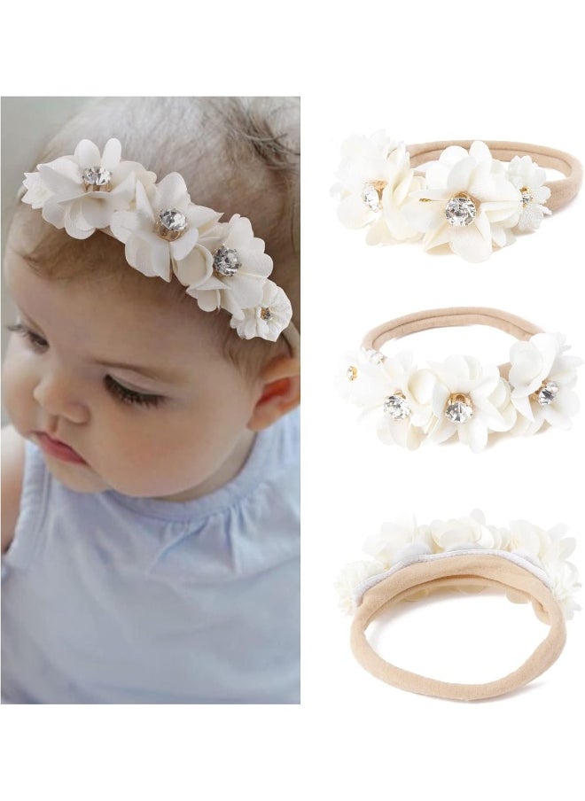 mligril 6pcs Baby Floral headbands Set-Infant Flower Elastic Hair Band Bows Wraps for Toddles Infant, Dark Blue, Small