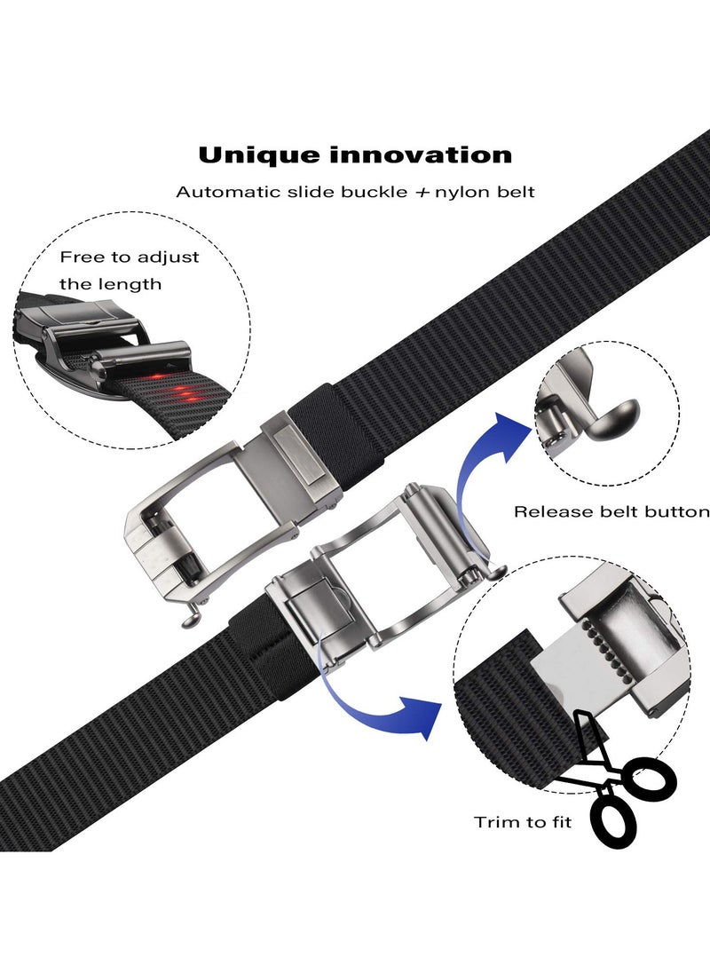 SYOSI Ratchet Belt for Men, Nylon Web Tactical Belt with Slide Adjustable Buckle for Men Jeans (Black)