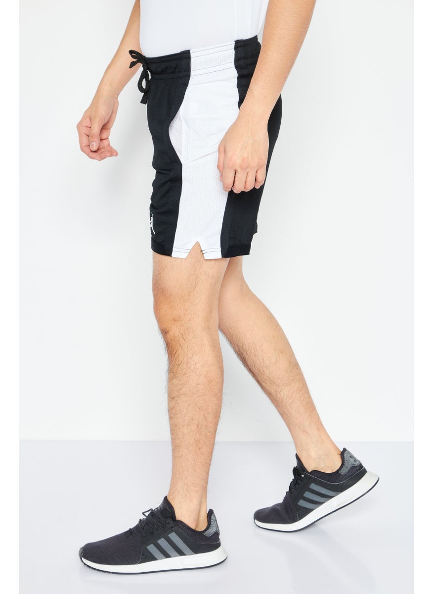 Men Sport Fit Brand Logo Training Short, Black/White