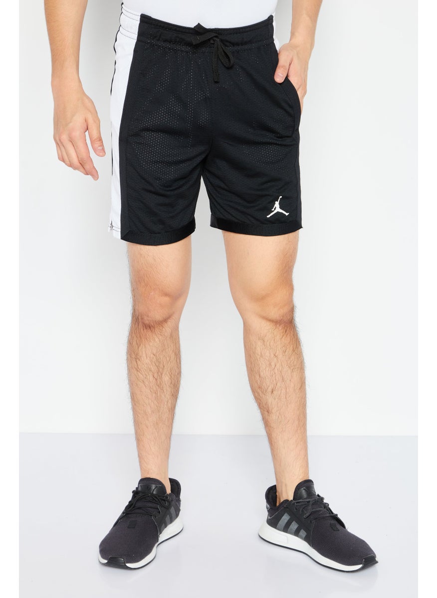 Men Sport Fit Brand Logo Training Short, Black/White