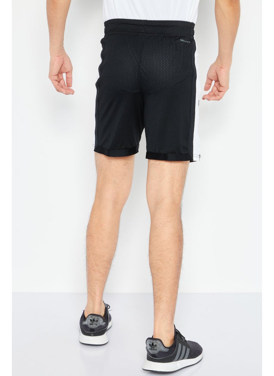 Men Sport Fit Brand Logo Training Short, Black/White