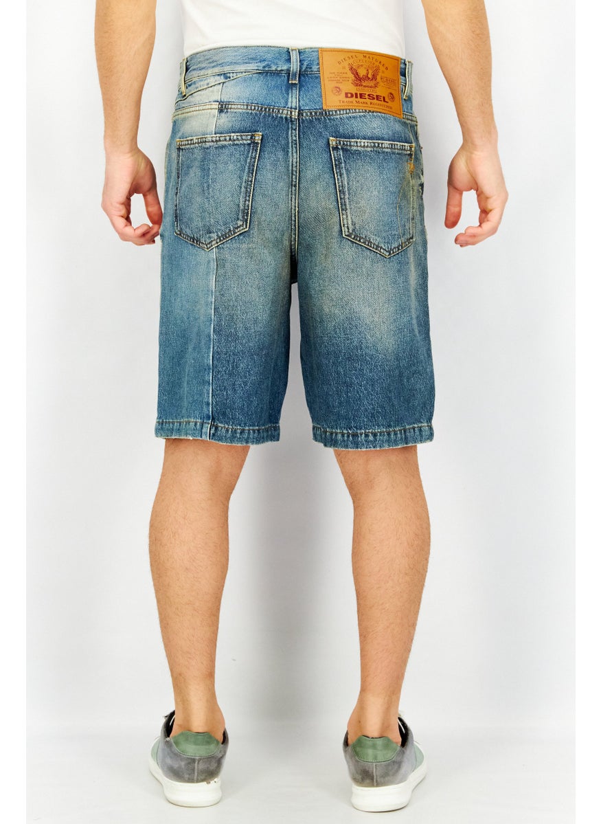Men Regular Fit Washed Denim Short, Blue