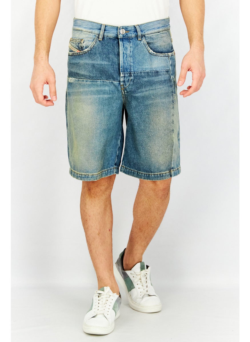 Men Regular Fit Washed Denim Short, Blue