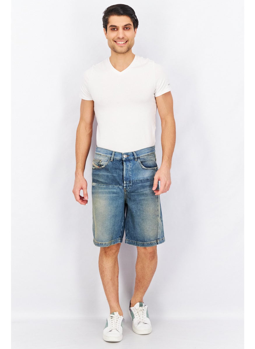 Men Regular Fit Washed Denim Short, Blue