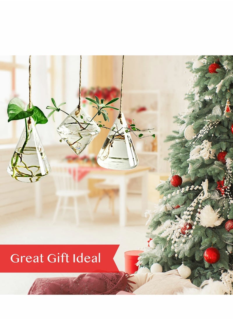 Glass Hanging Planters, 3 Pcs Indoor Outdoor Terrarium Container Plant Pots Water Containers Flower for Hydroponic Plants Home Garden Décor