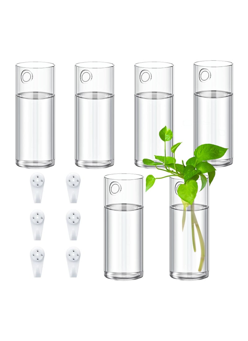 Glass Wall Vase for Plants, 6PCS Wall Hanging Planters, Glass Plant Containers, Indoor Hanging Propagation Planter Container Holder, with Plastic Invisible Hangers, Hanging Glass Terrarium