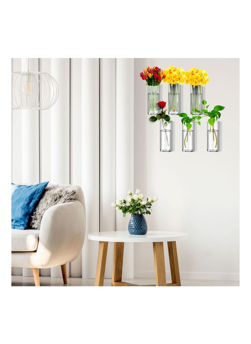 Glass Wall Vase for Plants, 6PCS Wall Hanging Planters, Glass Plant Containers, Indoor Hanging Propagation Planter Container Holder, with Plastic Invisible Hangers, Hanging Glass Terrarium