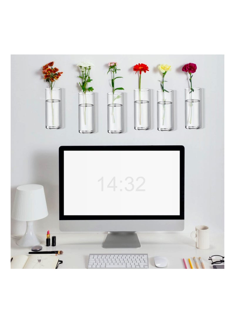Glass Wall Vase for Plants, 6PCS Wall Hanging Planters, Glass Plant Containers, Indoor Hanging Propagation Planter Container Holder, with Plastic Invisible Hangers, Hanging Glass Terrarium