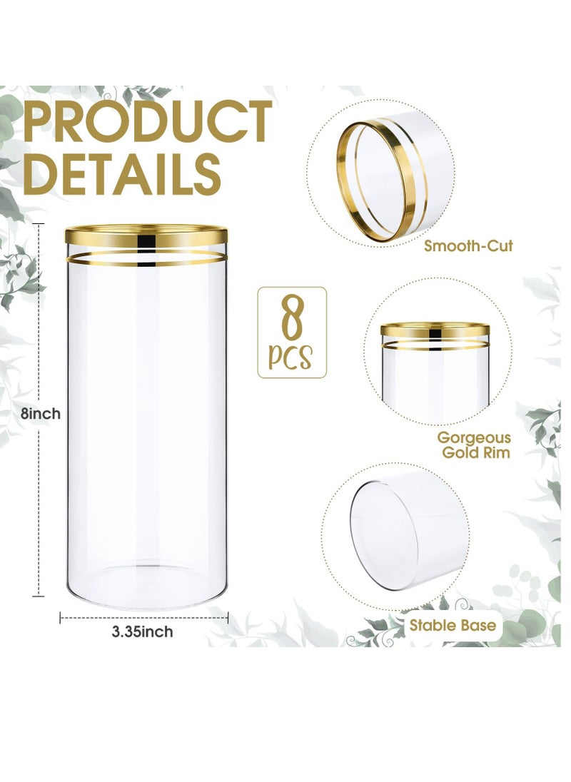 Set of 4 Elegant Gold Rim Glass Vases for Centerpieces and Floral Arrangements Perfect for Weddings and Parties 3.35 W x 8 H