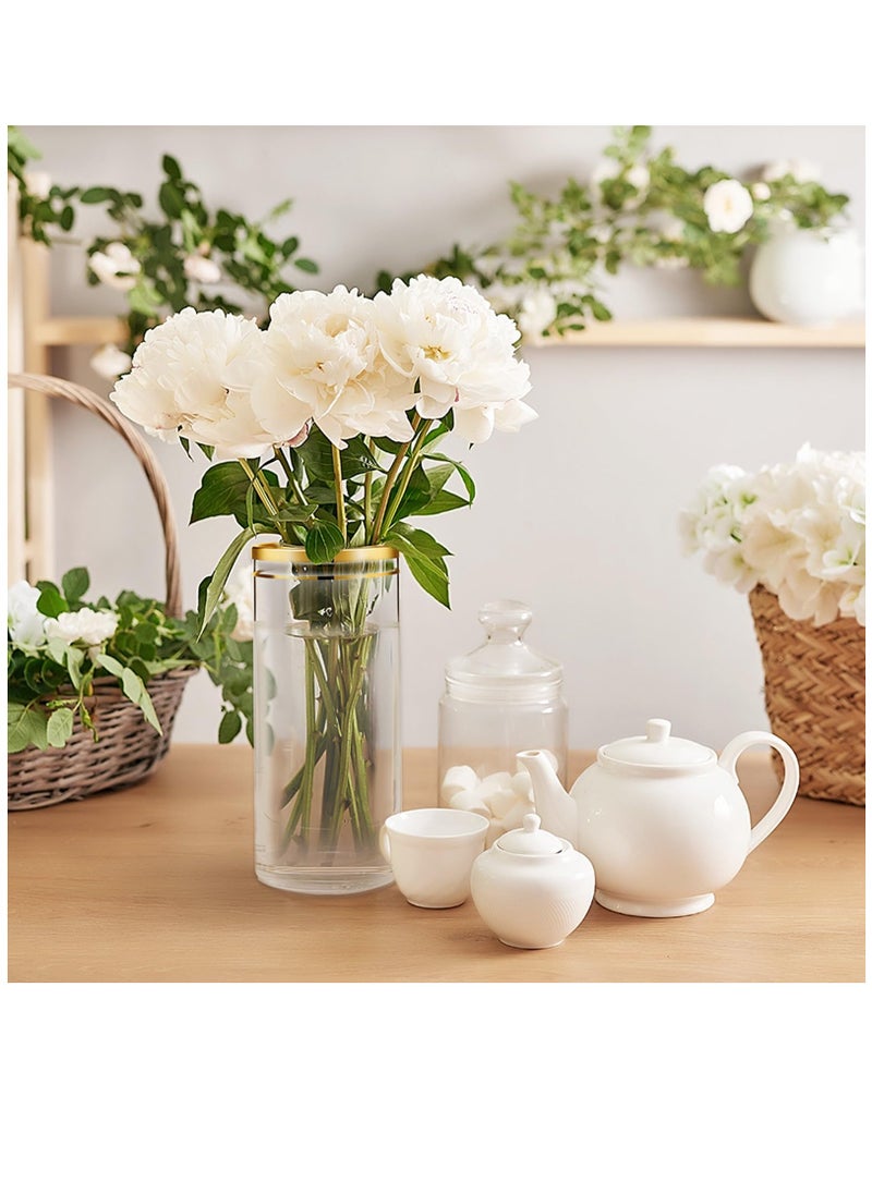 Set of 4 Elegant Gold Rim Glass Vases for Centerpieces and Floral Arrangements Perfect for Weddings and Parties 3.35 W x 8 H