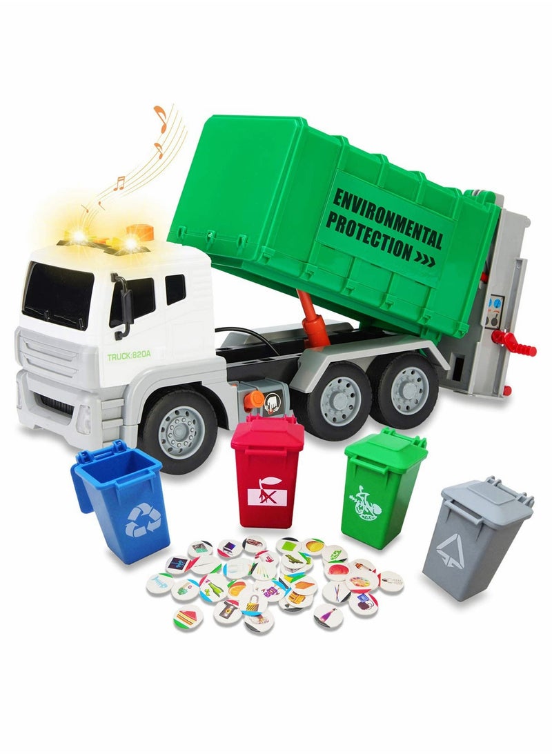 12 Garbage Truck Toy for Kids, Trash Recycle Vehicle with Sound and Light Features