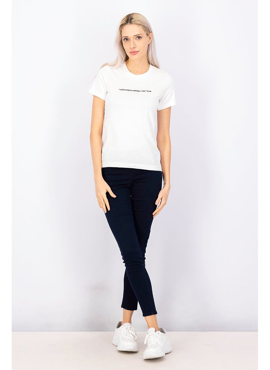 Women Short Sleeve Embroidered Print Top, White