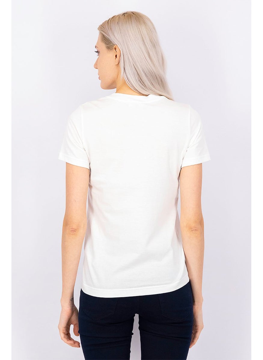 Women Short Sleeve Embroidered Print Top, White