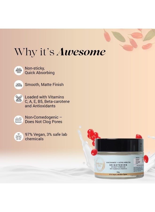WATER Brightening Night Cream - 50gm | Niacinamide, Alpha Arbutin & Vitamin E | Evens Skin Tone & Smoothens Texture | Non-Sticky, 97% Vegan | Hydrating Night Cream for Men & Women, All Skin Types
