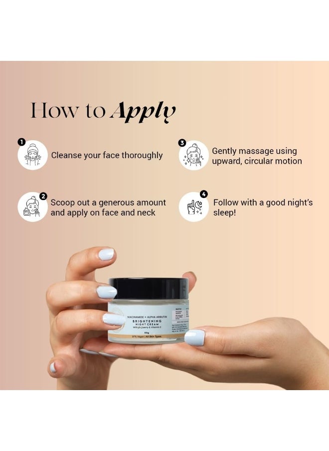 WATER Brightening Night Cream - 50gm | Niacinamide, Alpha Arbutin & Vitamin E | Evens Skin Tone & Smoothens Texture | Non-Sticky, 97% Vegan | Hydrating Night Cream for Men & Women, All Skin Types