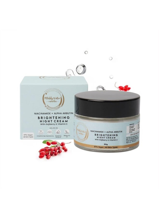 WATER Brightening Night Cream - 50gm | Niacinamide, Alpha Arbutin & Vitamin E | Evens Skin Tone & Smoothens Texture | Non-Sticky, 97% Vegan | Hydrating Night Cream for Men & Women, All Skin Types