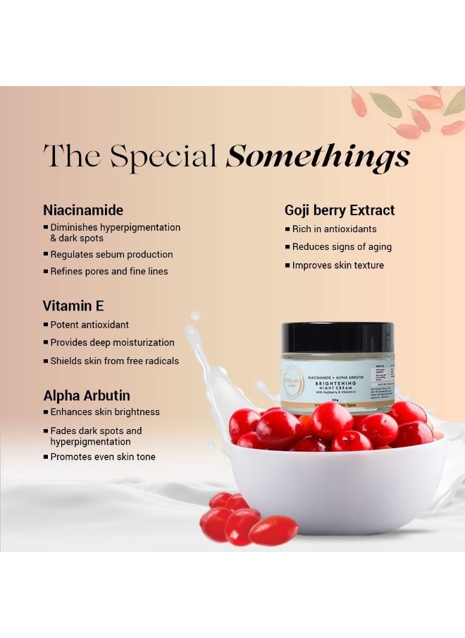 WATER Brightening Night Cream - 50gm | Niacinamide, Alpha Arbutin & Vitamin E | Evens Skin Tone & Smoothens Texture | Non-Sticky, 97% Vegan | Hydrating Night Cream for Men & Women, All Skin Types