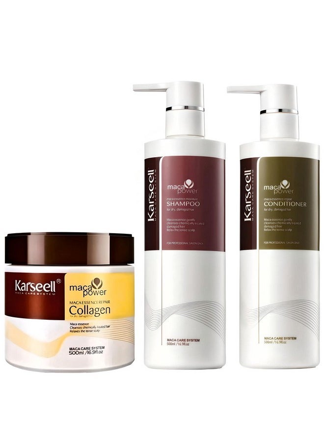 Karseell Hair Repair Set with Shampoo, Conditioner, and Maca Collagen Mask for Dry Damaged Hair (50.7 fl oz)