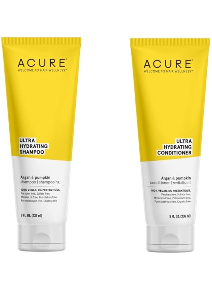 Acure Ultra Hydrating Shampoo & Conditioner Duo - With Argan Oil & Pumpkin - Ultra Moisturizing - 8 Fl Oz.(236 ml) Each