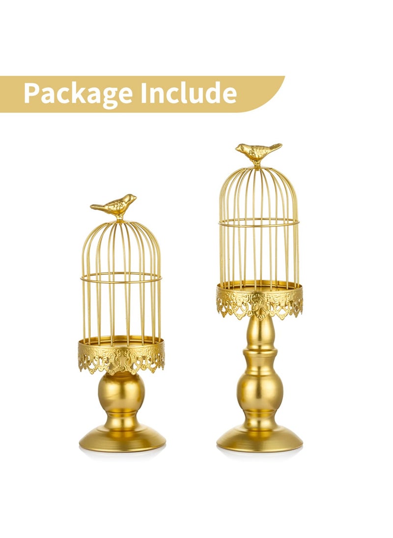 Candle Holders for Pillar Candles, Decorative Metallic Bird Cage Ornament Gold Vintage Candlestick Holders Set of 2 for Tables Bedroom Cafe Table Home Decor Wedding