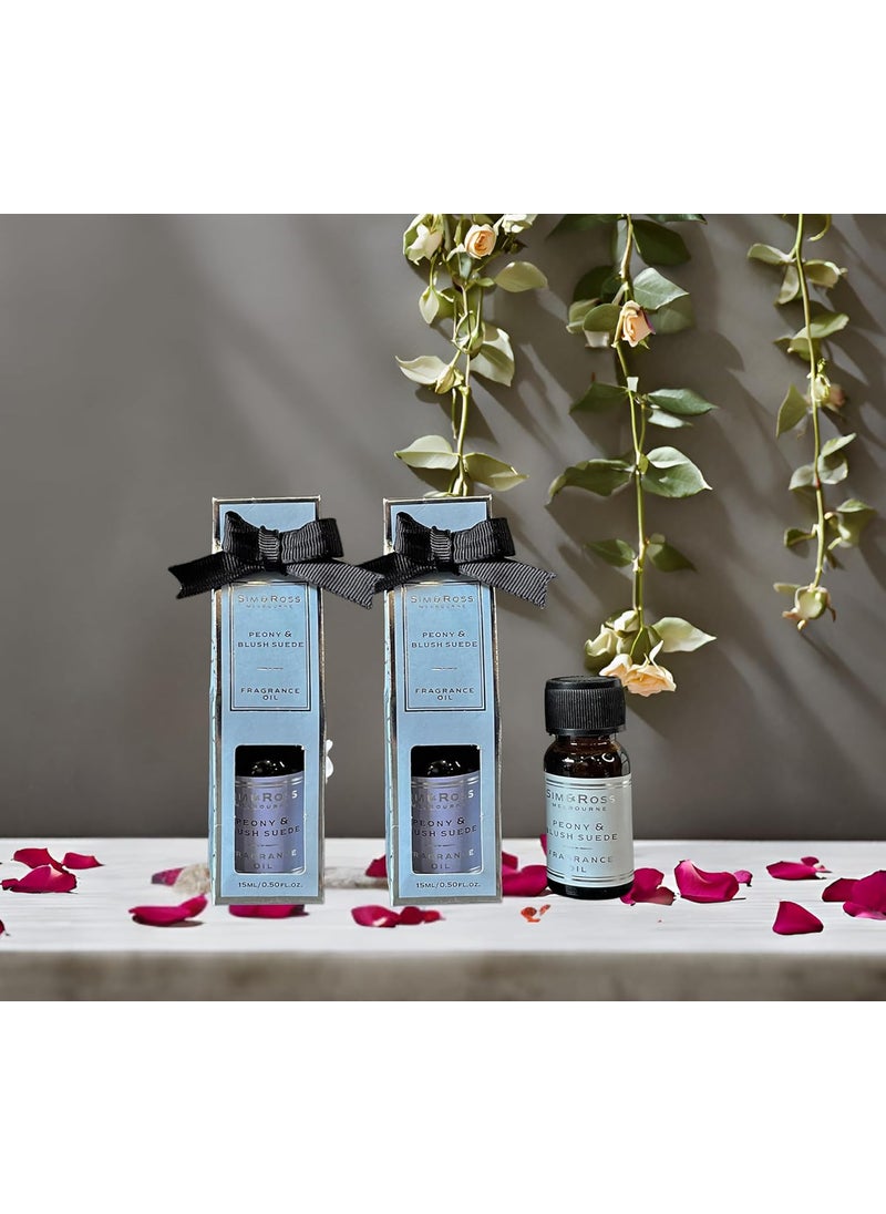 Sim Ross Peony Blush Suede Fragrance Oil 15ml Premium Home Fragrance Oil for Aromatherapy Concentration Meditation Ideal for Diffusers Air Fresheners Pack of 2