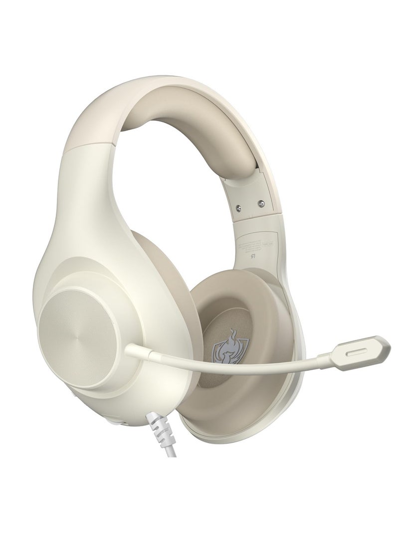 Wired Gaming Headset with 7.1 Surround Sound, H-7 Gaming Over Ear Headphones with Noise Cancelling, Flexible Mic, Memory Earmuffs, Wired Headset for PC/PS5/VS/Xbox Series X/S/Switch, White