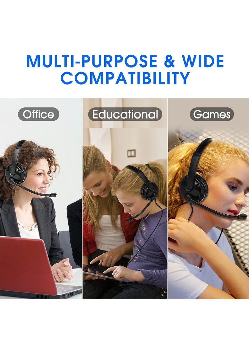 Headset,Surround Sound Gaming Headset With Cross-Platform Compatibility, 3.5mm/USB Jack 2-In-1 Computer Headset with Noise Cancelling & Audio Controls for Laptop Tablet