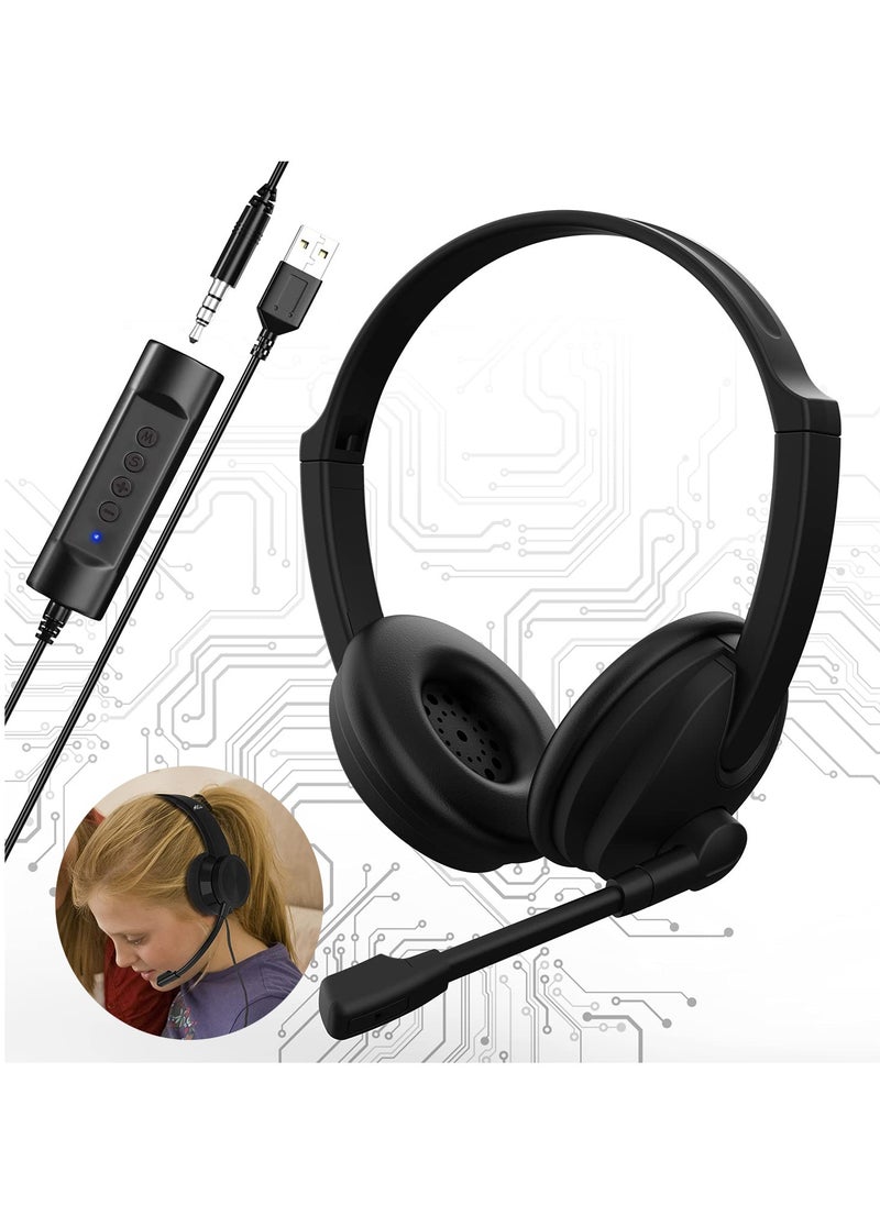 Headset,Surround Sound Gaming Headset With Cross-Platform Compatibility, 3.5mm/USB Jack 2-In-1 Computer Headset with Noise Cancelling & Audio Controls for Laptop Tablet